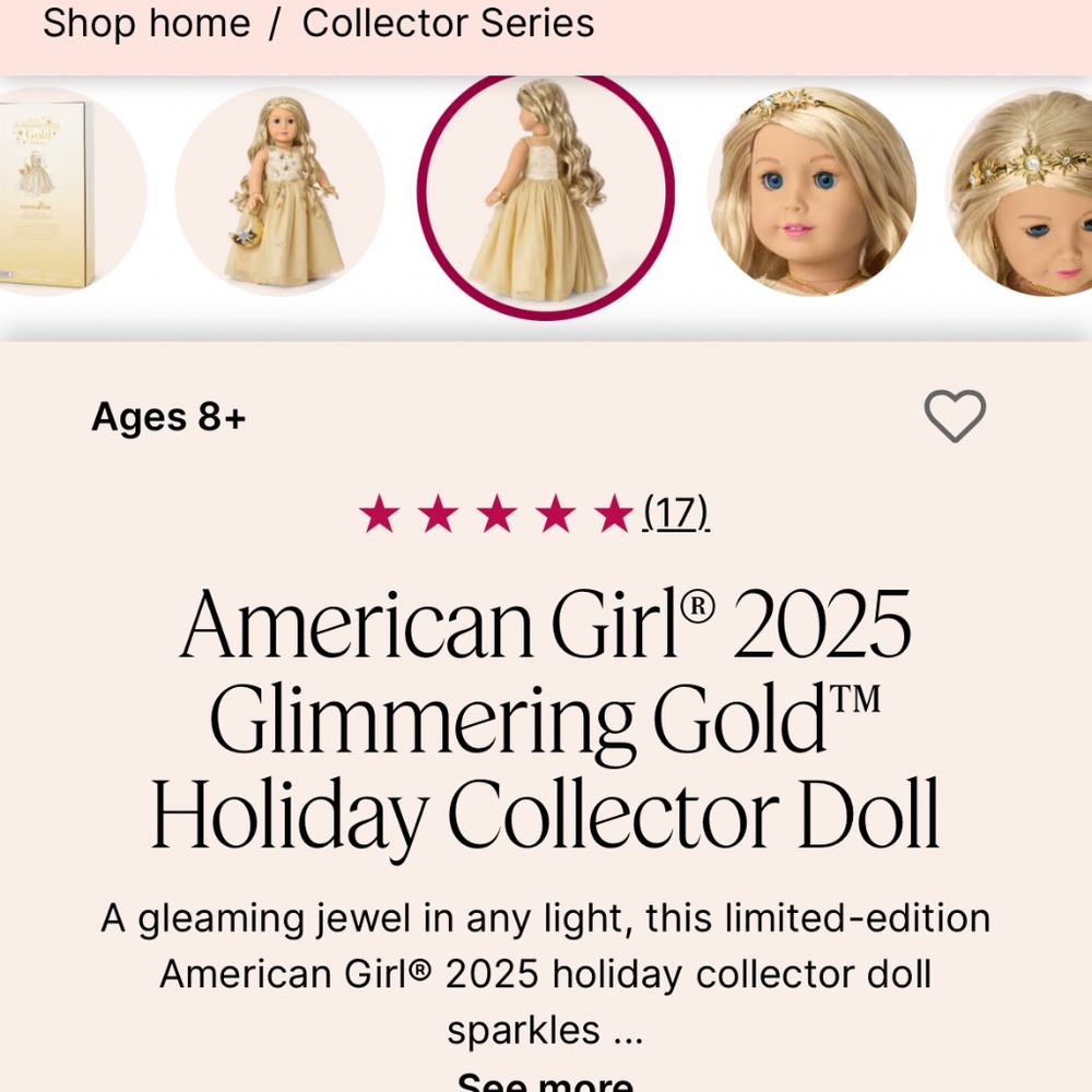 American Girl 2025 Glimmering Gold Holiday Collector Doll - Picture 5 of 6